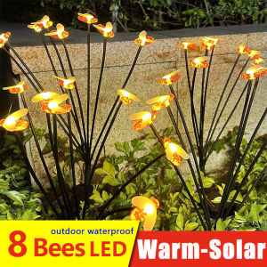 Solar Lights Outdoor Waterproof Bee Solar Fairy Lights Outdoor Solar Garden Lights for Outside Pathway Fence Decorative Lighting with 2 Mode Sway by Wind Yard Patio Walkway Decoration