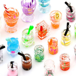 Handmade Cute Resin Ice Cream Fruit Orange Apple Strawberry Lemon Juice Charm Pendant for Necklace Earring Keychain DIY Jewelry Making Craft Accessories