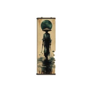 VIKAMA Ronin Samurai Mực Treo Tường Thảm Nhật Bản Sumi Nghệ Thuật Mũ Rơm Thiết Kế Hoa Sen Ấm Áp Ấm Cúng Mềm Mại Polyester Bền Đẹp Trang Trí Nhà