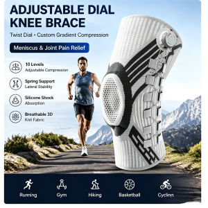 Adjustable Dial Knee Brace Spring Support Silicone Shock Absorption Suitable for Running Gym Hiking Meniscus Joint Pain Relief