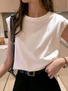 ฤดูร้อน 2024 ผู้หญิง หลวม คอกลม แขนกุด สีขาว เสื้อกั๊ก เสื้อยืด นักเรียน เสื้อท่อนบน เสื้อตัวนอกด้านใน Match Base Shirt สไตล์เดินทาง