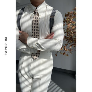 Slim Fit Long Sleeve Shirt Mens Casual Business Style Fashionable Italian Collar Striped Shirt Cotton Polyester Viscose Blend