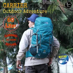 Carrier 60 Liter Tas Gunung Keril Hiking Camping Ransel Outdoor TNF Tokha Bag Premium - Tosca