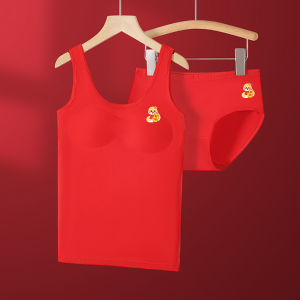 ชุดชั้นในเด็กผู้หญิง ชุดชั้นในสีแดง ผ้าฝ้ายแท้ คอกลม แขนกุด ทรงเข้ารูป สำหรับเด็กผู้หญิงวัยเตาะแตะ