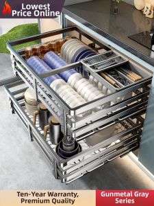 Double Layer Dish and Seasoning Storage Drawer Basket