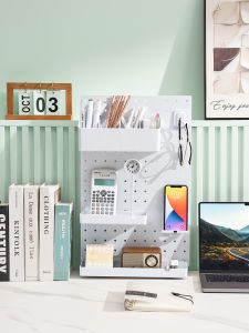 Desktop Hole Board Stand with Hook Accessories No Drilling Storage Rack Wall Mounted Display for Office Desk Dormitory Use