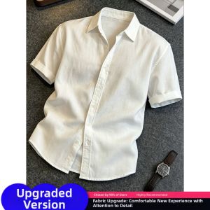 CHENMU | White Ice Silk Mens Summer Short Sleeve Shirt Lightweight High-end Breathable Quick Drying Sun Protection