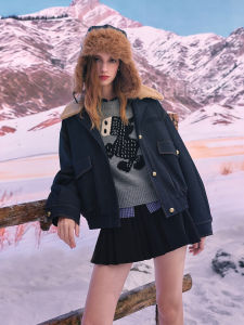 3COLOUR·S | Denim-look Turn-down Collar Loose Leisure Womens Coat
