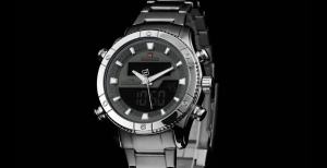 NAVIFORCE Mens Original New Watch Dual Display Time Water Resistant Stainless Steel Multi-Function Countdown Sports Alarm Clock