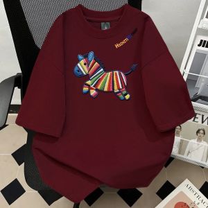 SUOSHE | Oversized Colorful Horse Embroidery Print T-Shirt Cotton