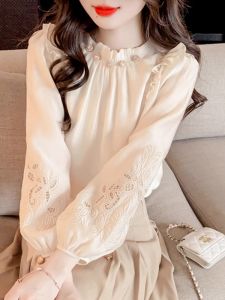 Elegant Long Sleeve Womens Shirt Butterfly Knot Chiffon Top Autumn Style Beautiful Small Spring Fashion Commute Simple Straight