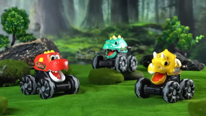 Press to Go Dinosaur Inertia Cars with Lights for Kids Tyrannosaurus Triceratops Vehicle Playset Mainan Bayi