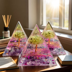 Natural Amethyst And Peridot Life Tree Orgone Pyramid Decorative Ornament Crystal Healing Jewelry Home Decor Accessories