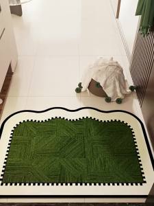 Green Mid-century Style Flax Look Irregular Diatomaceous Mud Door Mat