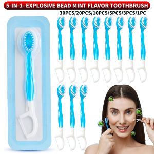 Mint flavored bead toothbrush deeply cleanses the mouth five in one mini brush suitable for convenient travel and travel