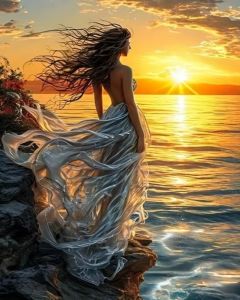 KAYOU | Adults Paint By Number Sunset Sea Woman Portrait Drawing on Canvas HandPainted Art DIY Pictures By Numbers Kit Home Decor