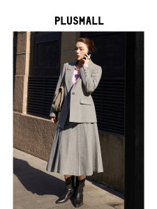 Colorful Wool Blend Light Tweed Suit Jacket With Belt