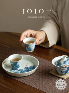 Simple Jojos L PD.Cage Blue And White Sancai Cover Bowl Tea Set Can Hover Ceramic Craft Tea Utensils Gongfu Style Kitchenware