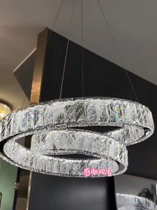 Light luxury 3-color crystal chandelier modern light luxury living room and dining room with a high-end feel K9 crystal double-layer circular pendant light