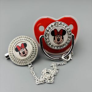 Baby pacifier chain clip red crystal luxurious newborn pacifier silicone nipple baby Mickey Mouse hair band Kawaii Shooting prop