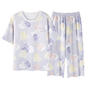 MiiOW | ชุดนอนผู้หญิงผ้าฝ้ายแท้แขนสั้นฤดูร้อน ชุดนอนผ้าฝ้ายแท้แขนสั้น ชุดนอนผู้หญิง ชุดนอนลายการ์ตูน ชุดนอนบ้าน ชุดนอนสองชิ้น