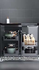 Kitchen Magic Corner Basket Pull Out Corner Cabinet Rak Bakul Tarik Kabinet Dapur Stainless Steel Soft Close Tempered Glass Aluminium Alloy