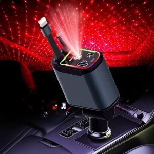 4 in 1 66W Retractable Car Charger with Starlight Fast Charging for iPhone USB C Cable Car Charger Cigarette Lighter Adapter