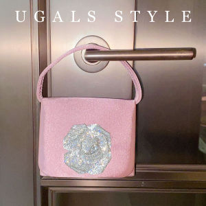 UGALS | Chinese Style Shiny Rose Silk Hand Clutch Crossbody Bag