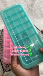 Cetakan Es Bahan Silikon Elastis 24 Lubang Serbaguna - Cetakan Es Batu / Cetakan Cokelat / Cetakan Puding dll (Dengan Tutup)