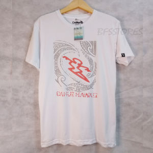 Atasan Pria T-shirt Dahui Hawai Surfing Warna Putih Bahan Katun