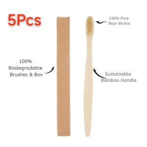 10/5Pcs 100% Biodegradable Bamboo ToothbrushEco-Friendly Natural Boar BristlesNo Plastic Environmentally FriendlySustainable