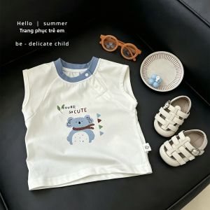 Bộ Áo Thun Không T Tay Hình Cartoon Dễ Thương và Quần Jeans Ngắn