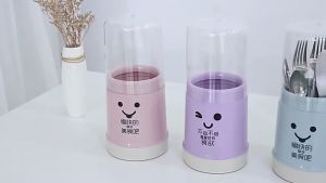 Dustproof Chopstick Holder,Durable Detachable Plastic Simple and Eco-Friendly Easy to Clean Flatware Cylinder Rack Drain Spoon Fork with Transparent Cover for Household Kitchen Tableware Storage Box