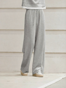 XIANGYING | Gray High Waist Loose Fit Wide Leg Trousers Pants