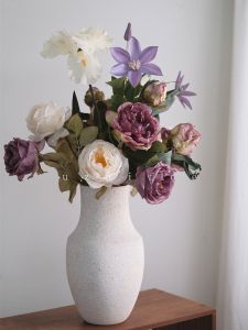 Luxurious Artificial Purple Rose Flowers Decorative Bouquet Silk Flower Arrangement for TV Cabinet Entrance Living Room Decor