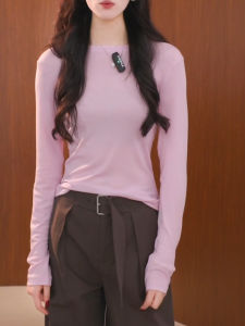 QINGNAER | Korean Style Round Neck Long Sleeve Slim Fit T-Shirts