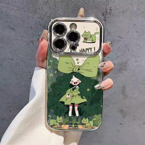 Cute Girl Style Silicone Phone Case for Apple 16 pro Max Full Cover Lens Protection Unique Design Anti-Fall Soft Shell Protection