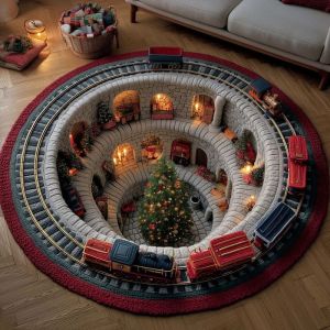 VIKAMA Christmas Round Rug 3D Gnome Quilt Black Hole Print Flannel Carpet Non Slip For Living Room Holiday Decor