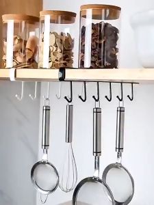 2PCS White Kitchen Storage Rack Hanger 6 Holder Cup Board Hanging Hook Hanger Organizer