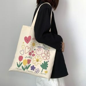 ใหม่แฟชั่นดอกไม้พิมพ์ผ้าแคนวาสกระเป๋าเนื้อนุ่มหวานสไตล์เกาหลีกระเป๋าสะพายสําหรับนักเรียนและผู้สัญจร