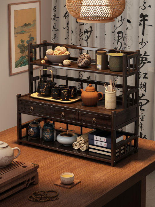 New Chinese Style Tea Cup Rack Non-Solid Wood Desktop Display Storage Cabinet Disassembly Bamboo Material Multi-Purpose Shelf