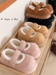 Thick Bottom Mary Jane Bean Shoes Womens Winter New Style Student Outdoor Casual Magic Tape Cotton Shoes Leisure round Toe