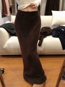 Thickened Knitted Half Skirt Womens Autumn Winter New Style High Waist Straight Tube Long Wrap around Skirt Luxury Sensation