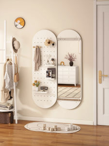 Hideaway Sliding Wooden Mirror With Pegboard