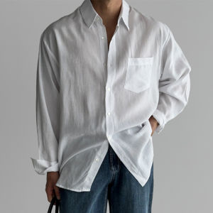 Loose Fit Cotton Linen Mens Long Sleeve Shirt Breathable Retro British Style Top Prima Youth Casual Fashion Spring Summer Autumn Winter