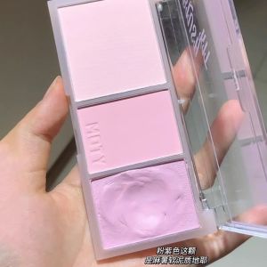 Three-Color Mashed Potatoes Blusher Plate Paste Korean Style Red Female Chin Purple Expansion Color Contractive Color Highlight Repair Three-in-One