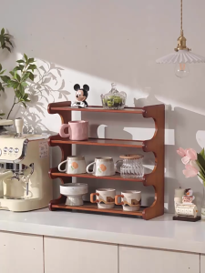 Eco-Friendly Bamboo Cup Organizer - 2-6-Tier Space-Saving Countertop Shelf for Mugs Tea Sets & Glassware Durable Kitchen & Dining Table Storage