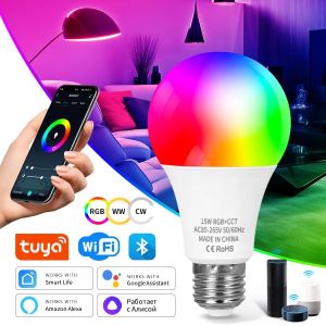 Tuya Bluetooth WiFi Smart Light Bulbs E27 LED Lamp RGB Smart Bulb 15W Smart Life APP Voice Control With Alexa Alice Google Home