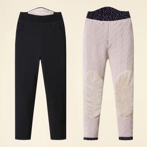 Thickened Fleece Lined High Waist Straight Leg Pants Lamb Velvet Warm Base Layer Pants Extra Thick Winter Cotton Pants for Older Women