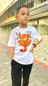 Baju Kaos Anak Laki-laki Usia 1-8 Tahun Gambar Garfield Snoopy Warna Putih bahan Katun combed 24s